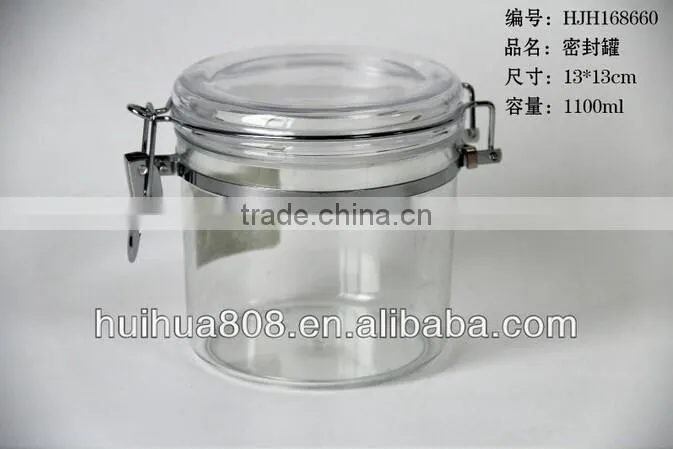 470ml wholesale hermetic airtight plastic jam jar with mental clip for food factory