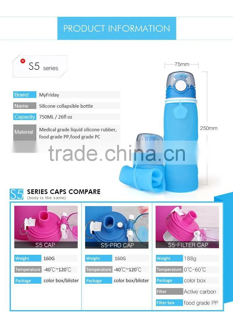 OEM china factory silicone collapsible water bottles plastic water bottle sport water bottle
