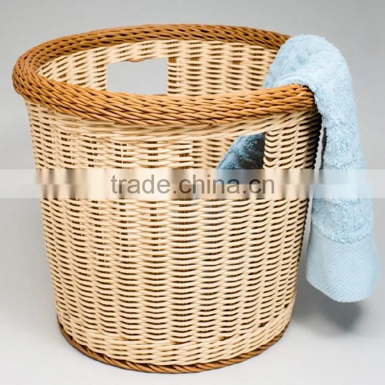 S&D China Large size new round rattan woven colored plastic storage baskets, plastic laundry basket