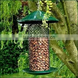 Antique Bird Feeder, Green Net Bird feeder with metal Tray