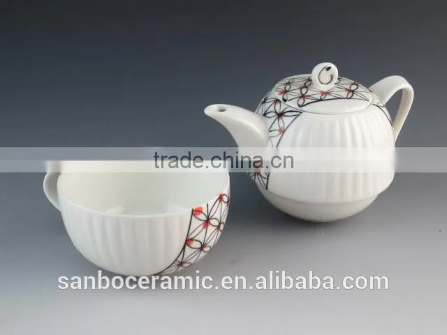 High Quality White Ceramic Chinese Tea Pot Set with Mug