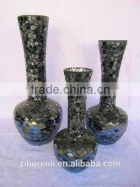 Beautiful Ornament Antique Fancy Crackle Mosaic Chic Silver Long Glass Vase