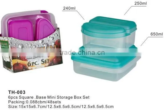 PP Food Container, PP Storage box, 6pcs Rect. Base Mini Storage Box Set