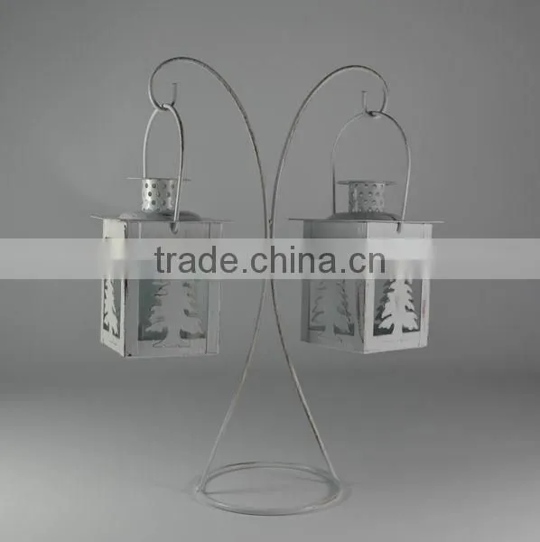 Metal stand with two christmas tree lantern