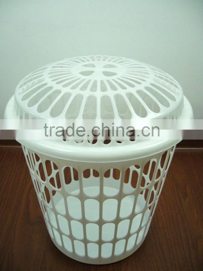 Round plastic laundry basket hamper with lid
