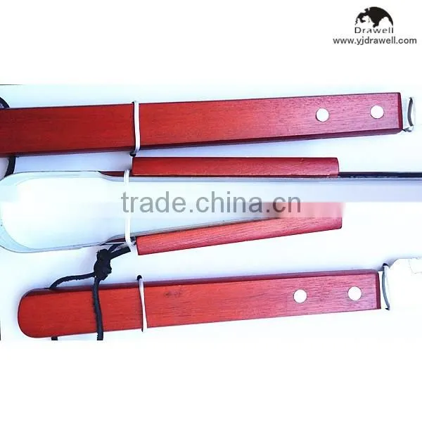 Set of 3 hard wood handle bbq tool set