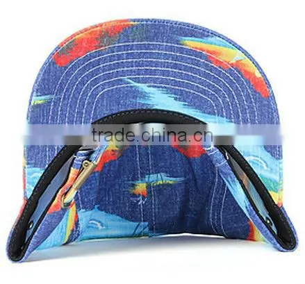 Blue wave print jeans cheap custom curve brim 5 panel cap