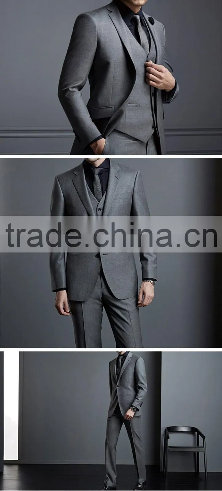 2017 new arrival light grey gents suits pant coat mens business & wedding suit