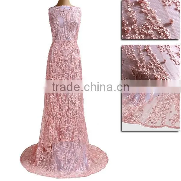 Plain color african lace fabrics fancy beautiful embroidered dress french lace with big beads FL0248