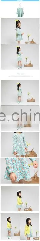 New Spring 100% Cotton Girls Blue Small Floral Dress Kids Long Sleeve Autumn Dress grls party dress Fashion Clothes