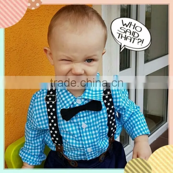 2017 New Baby Boy Clothes Gentleman Plaid Suit Shirt + New Style Boys Pants Jeans