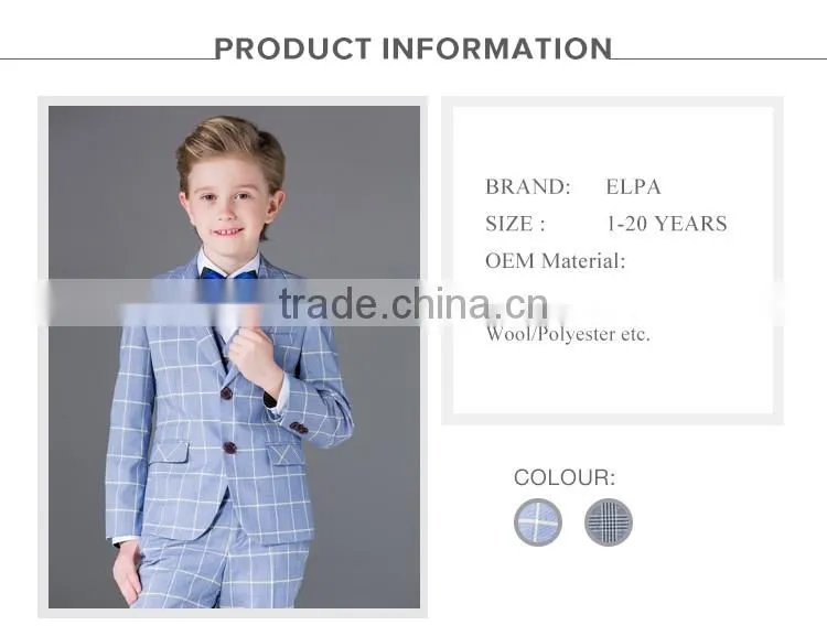 ELPA designer kids clothes 3 piece wholesale check gray boys suits