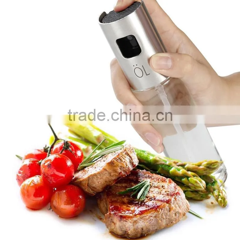 Hot sale 100ml oil bottle, stainless steel and glass olive oil mist spray bottle