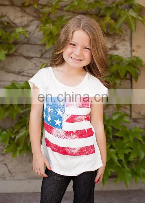 Ivory girls American flag print tee,plain tee,knit tee custom