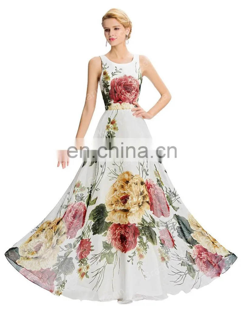 Grace Karin 2016 New Design Women Long Sleeveless Flower Pattern Chiffon Long Prom Dress GK000033-1