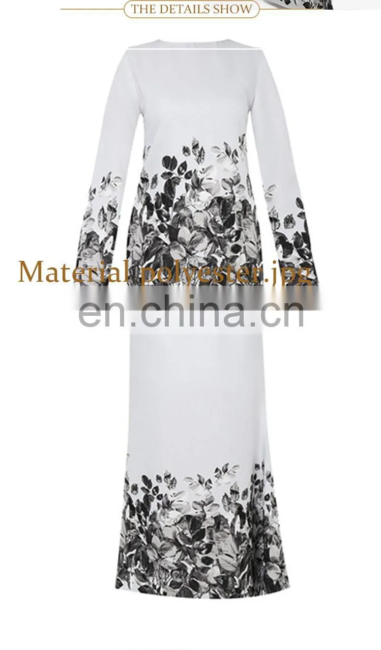 white print Islamic dress plus size women baju kurung