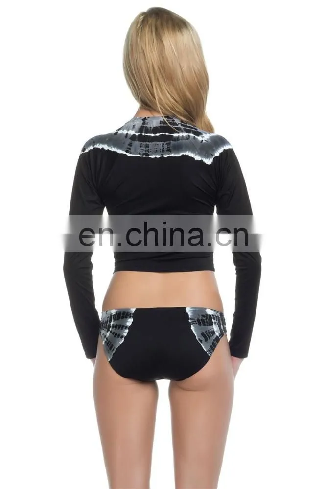 Women fashion long sleeve round neck cropped black quick dry sublimated rash guard with UV protection