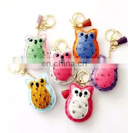 New arrive cute girl bag pendant accessory owl tassel leather keychain manufacturers