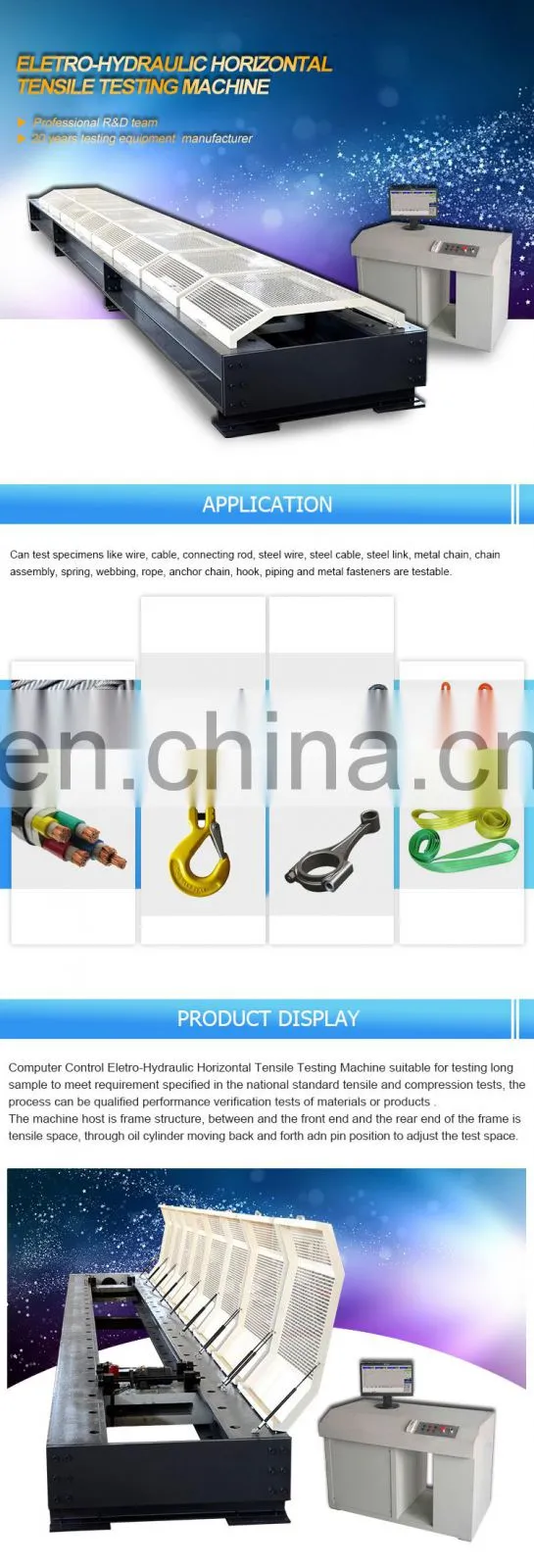 Customized! Computer Control Eletro Hydraulic Horizontal Webbing Sling bolt Tensile testing equipment from China