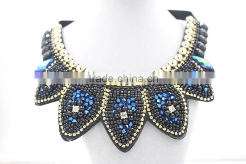 Giant blue necklace fashion crystal jewelry necklace gold chain bead necklace