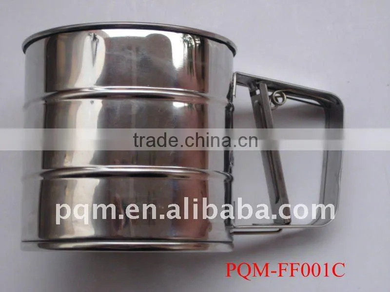 Durability passing FDA 10.3* 9.9 cm hand pressing stainless steel flour sifter with 1 lays meshes 001C