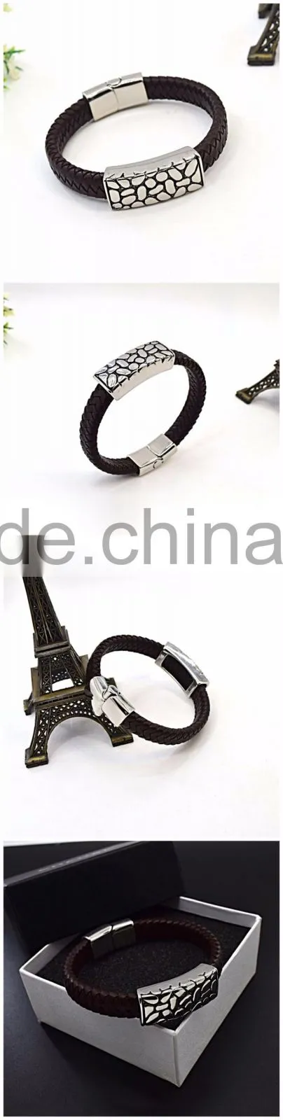 fashion jewelry best selling items engraving logo bio magnetic mens leather bracelet