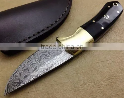 Fixed blade brass booster Custom Damascus Hunting knife Full tang