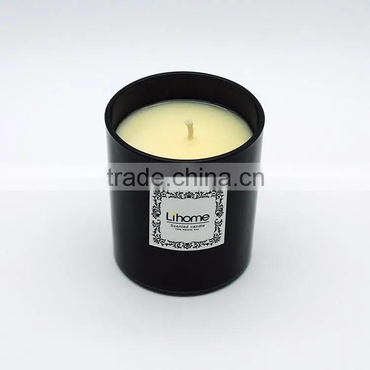 black glass candle jar,black candle holder with color ribbon