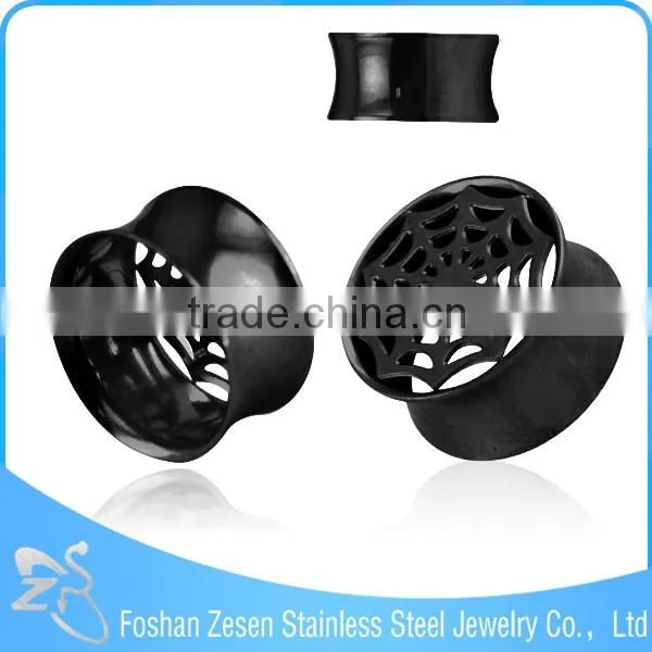 316L Surgical steel cobweb ohr piercing black anodized flesh tunnel