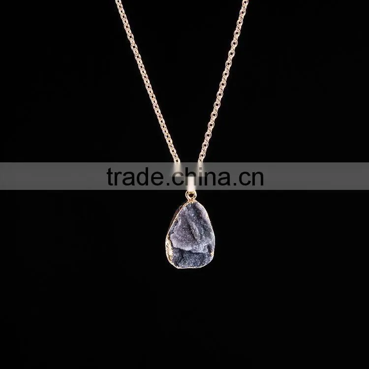 Latest Design Druzy Necklace Drusy Pendant Charm Necklace Agate Connector Pendant Necklace Gold Jewelry SMJ0123