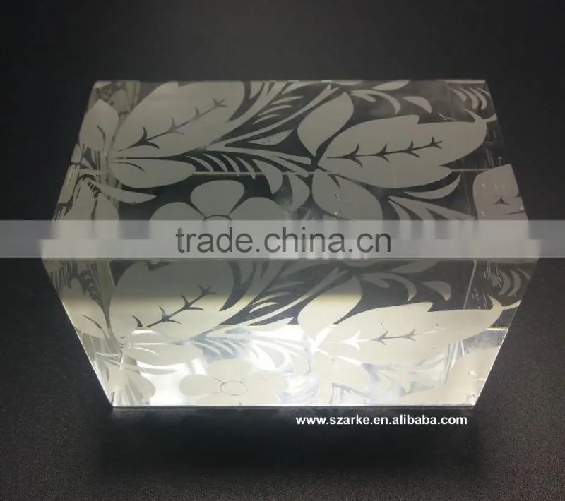 custom clear acrylic paperweight with printed frosted white picture pattern,tall square crystal glass block desktop decoration