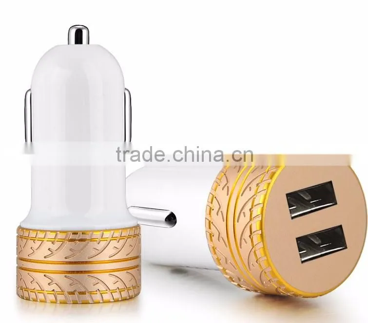 Coteetci 4.8A High Speed Tire Texture Design Aluminum Dual USB Ports Universal Car Charger For Samsung/iPhone/HTC/LG TB-0190