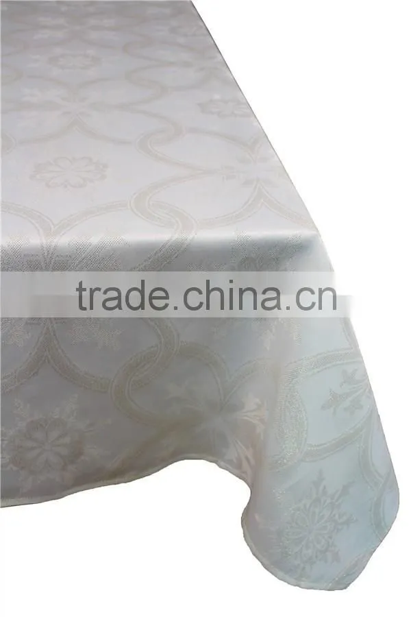 Hot Sale 100% Polyester Elegant White Jacquard Custom Tablecloth