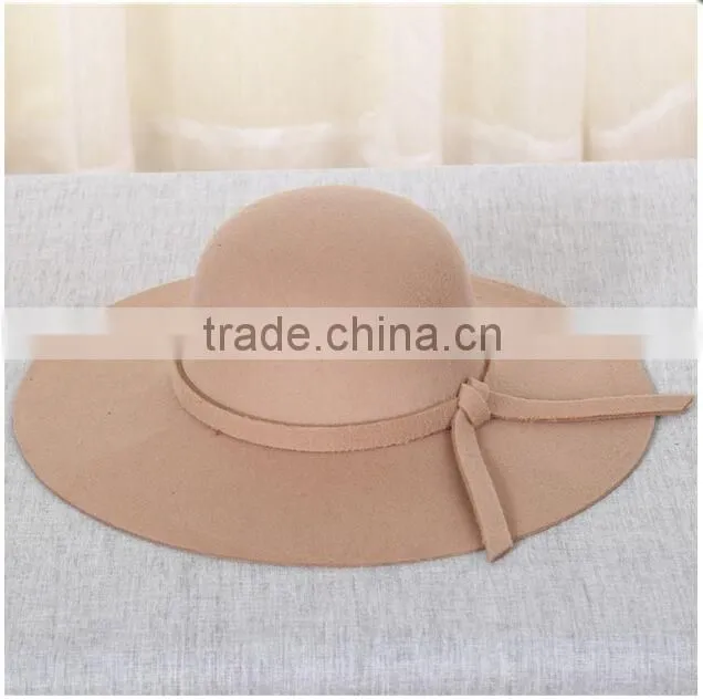 Autumn wide brim cheap fedora New 100% wool smooth women's cap hats with Ribbon bowknot