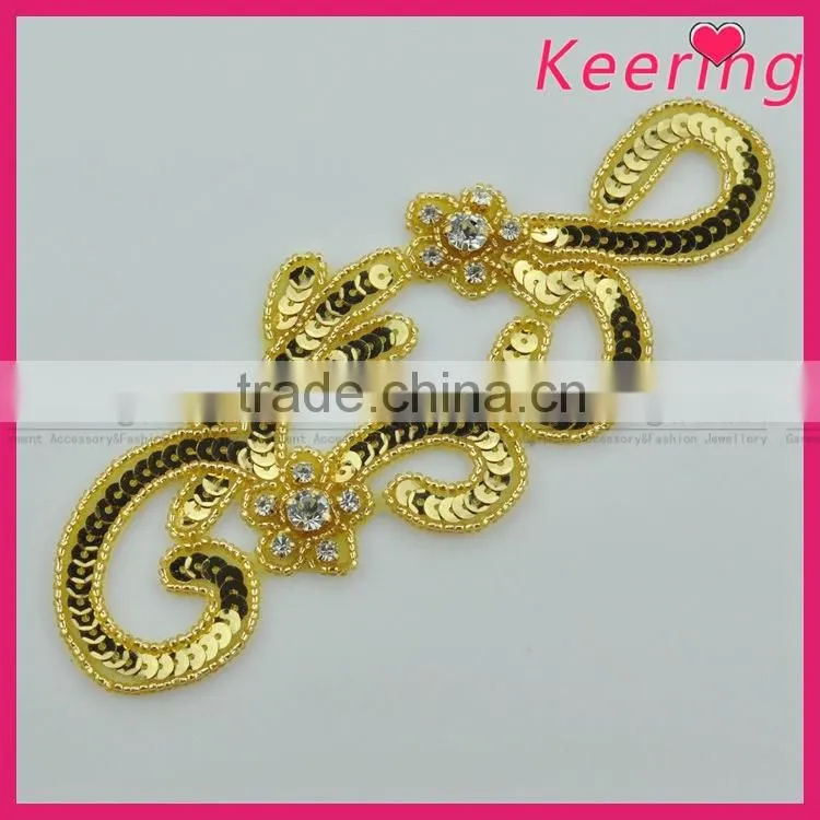 Beautiful handmade rhinestone appliques with gold sequins WRAB-007