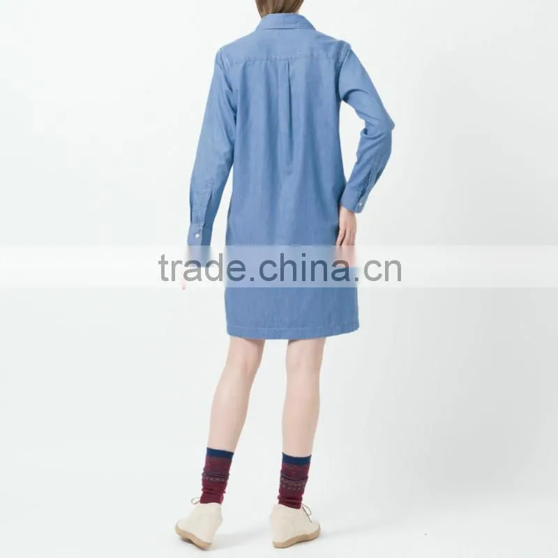 2015 fashion high quality New Women Denim Dress Plus Size Washed Loose long Sleeve Jeans Dresses For Ladies