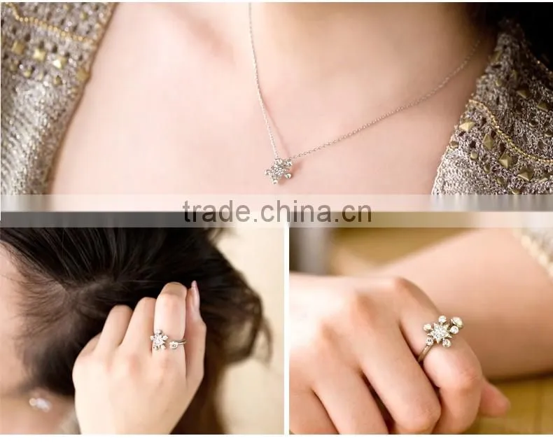 European and American fashion hot style Austrian crystal snowflake silver jewelry set 925