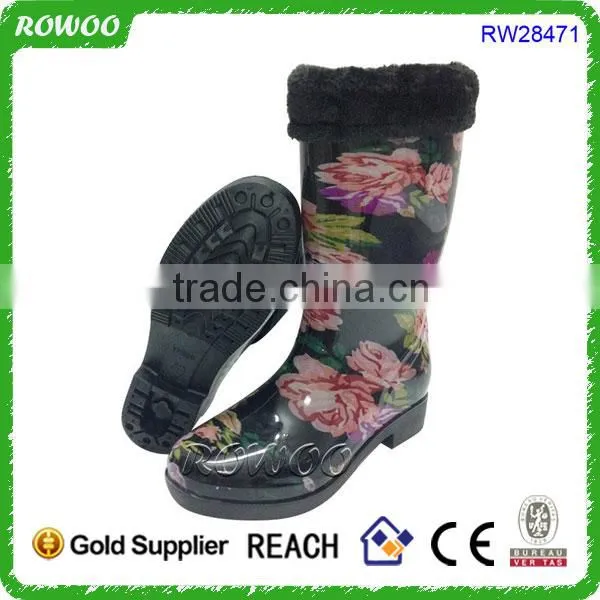 rain boots with collar, long rubber boots, rain boots with fur lining