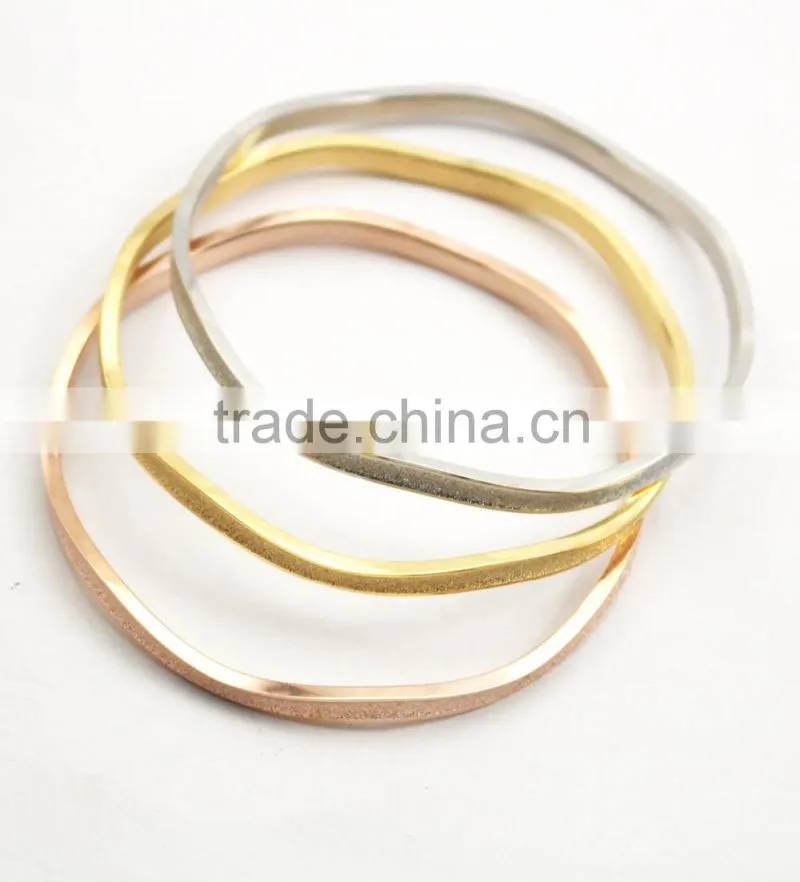 Wave Shaped Women Stainless Steel Sandblasted Bangle Bracelet
