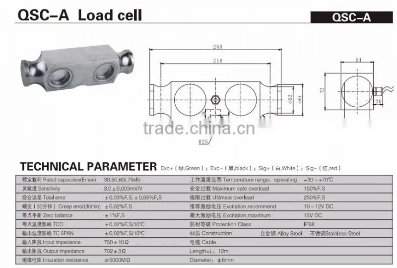Double Shear Beam compression Load Cell (QSC-A)(30-75klb)