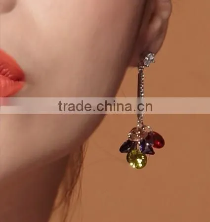 JINSE Big Beautiful Colored Stone Dangle Earrings