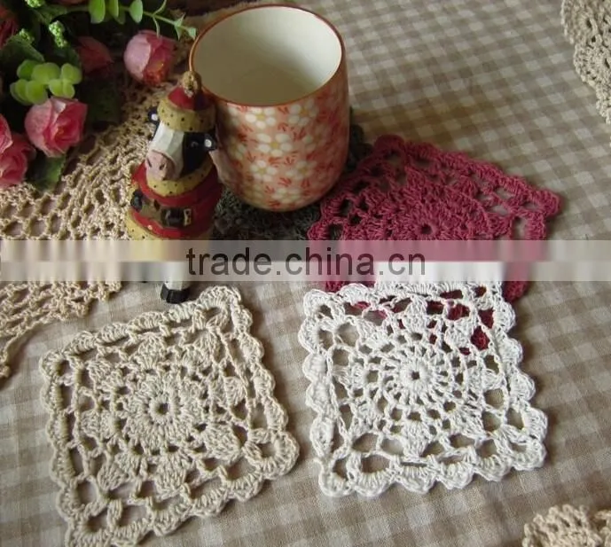 Hand crochet cotton sequare lace doilies,DIY accessories decoration cup mat