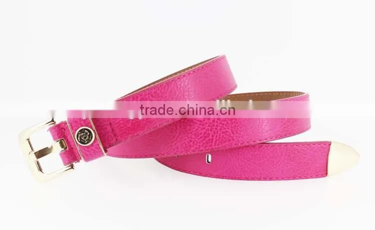 2015 Women's fashion Pink PU leather belts women with smooth gold buckle belt