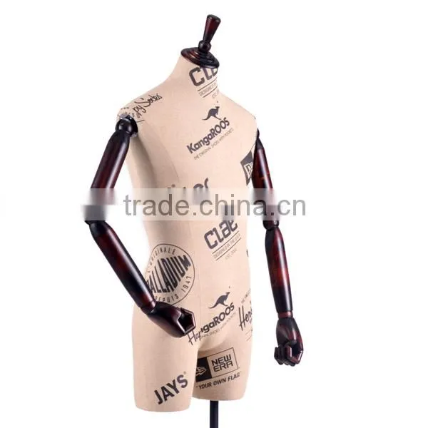 fabric dress form mannequin with wooden arms