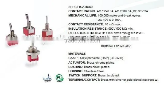 DP SPDT 3P DT 6P Sealed Miniature Toggle Switch