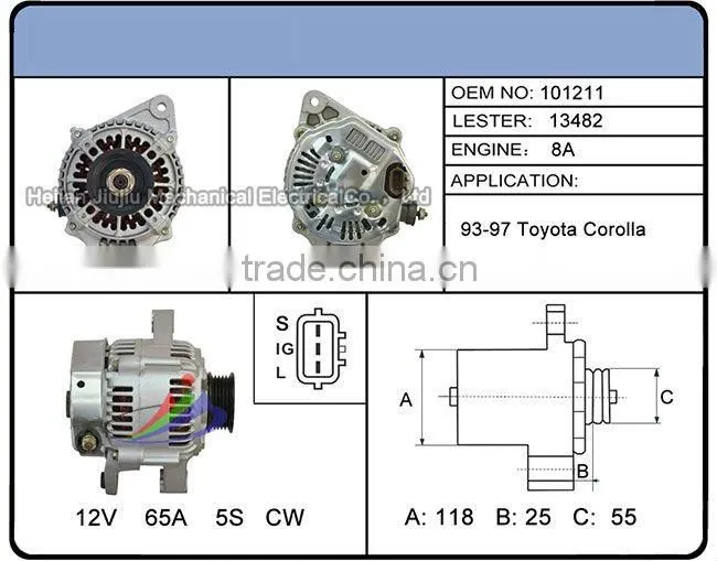 OEM 101211/Lester 13482/auto alternator for TOYOTA COROLLA/CELICA/GEO PRIZM