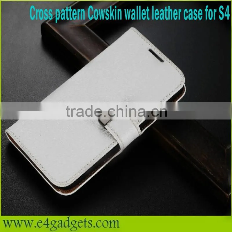 Luxury Cross pattern Genuine leather Flip wallet case for samsung s4 leather case