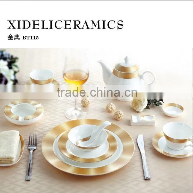 round shape golden color decal tableware ceramic bone china dinner sets