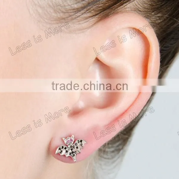 Fashion Vampire Black CZ Bat Stud Earrings