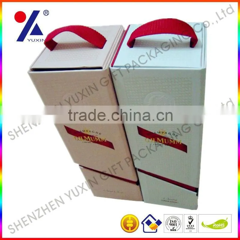 factory price elegant foldable paper wine gift box packaging box with hanger/ ribbon